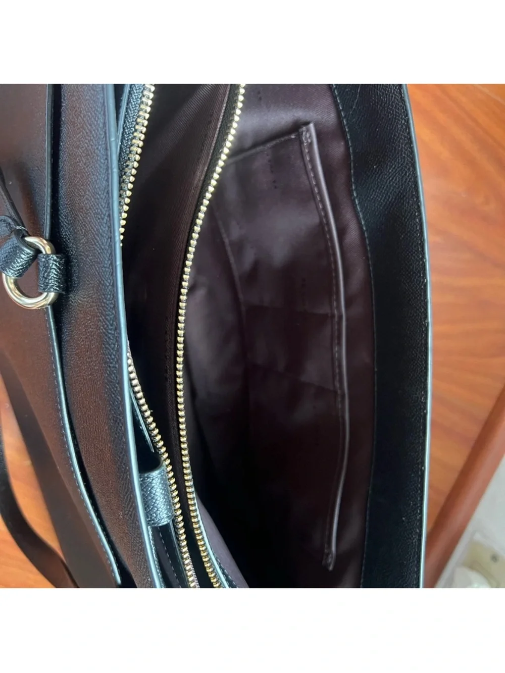 Black Coach Leather Tote Bag with Gold Hardware